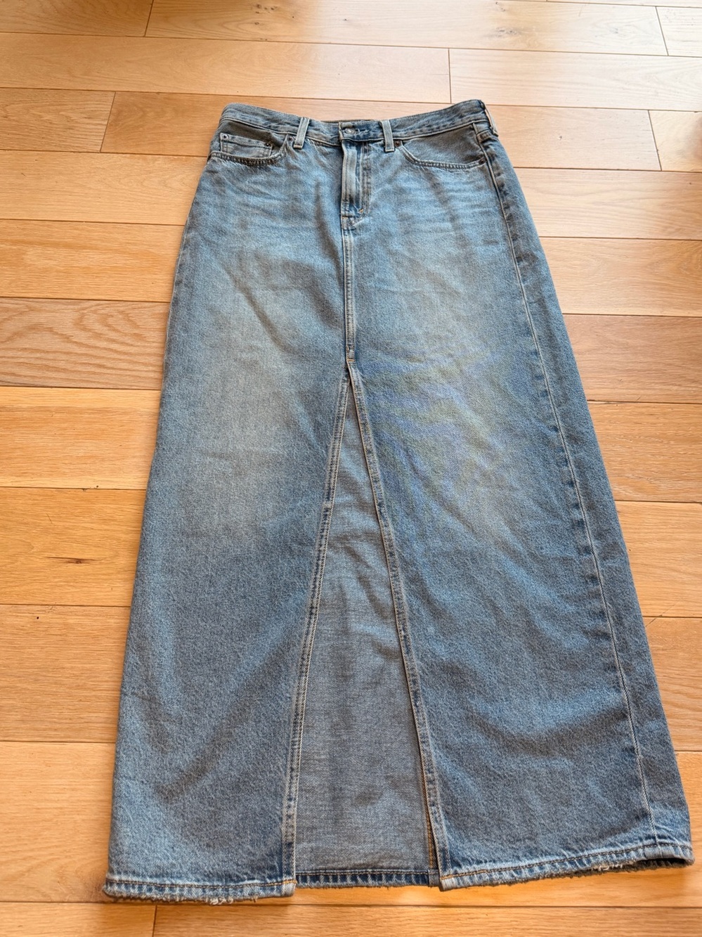Levi's Light Blue Denim Maxi Skirt with Front Slit 28
